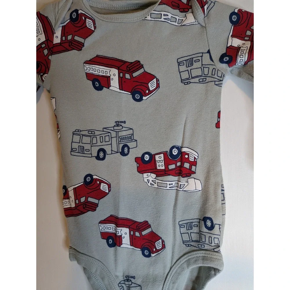 Carters Baby Boy Fire Truck Long Sleeve Bodysuit Gray Red 12M RN35623